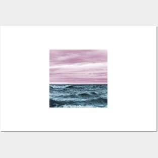 Pink skies over the ocean Posters and Art